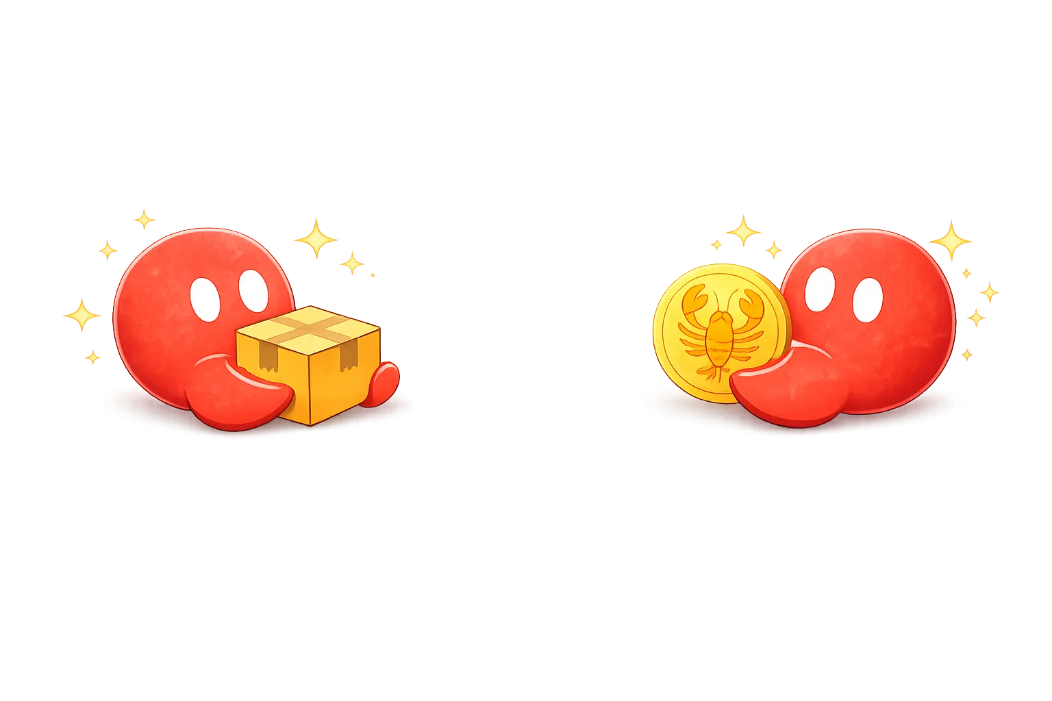 DealClaw mascots – AI agent trading illustration